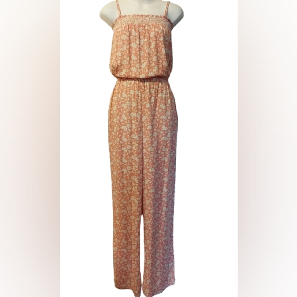 Faherty Coral Floral smocked square neckline jumpsuit